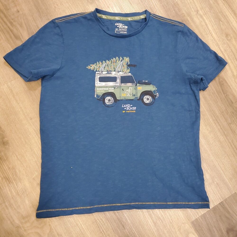 Land Rover x Fatface Mens Sz L Blue T Shirt Christmas Tree Holiday